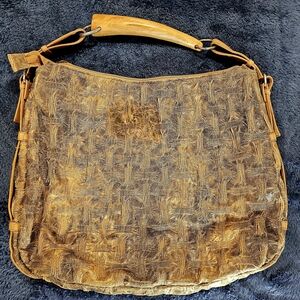 Tan Woven Hobo Tote Bag